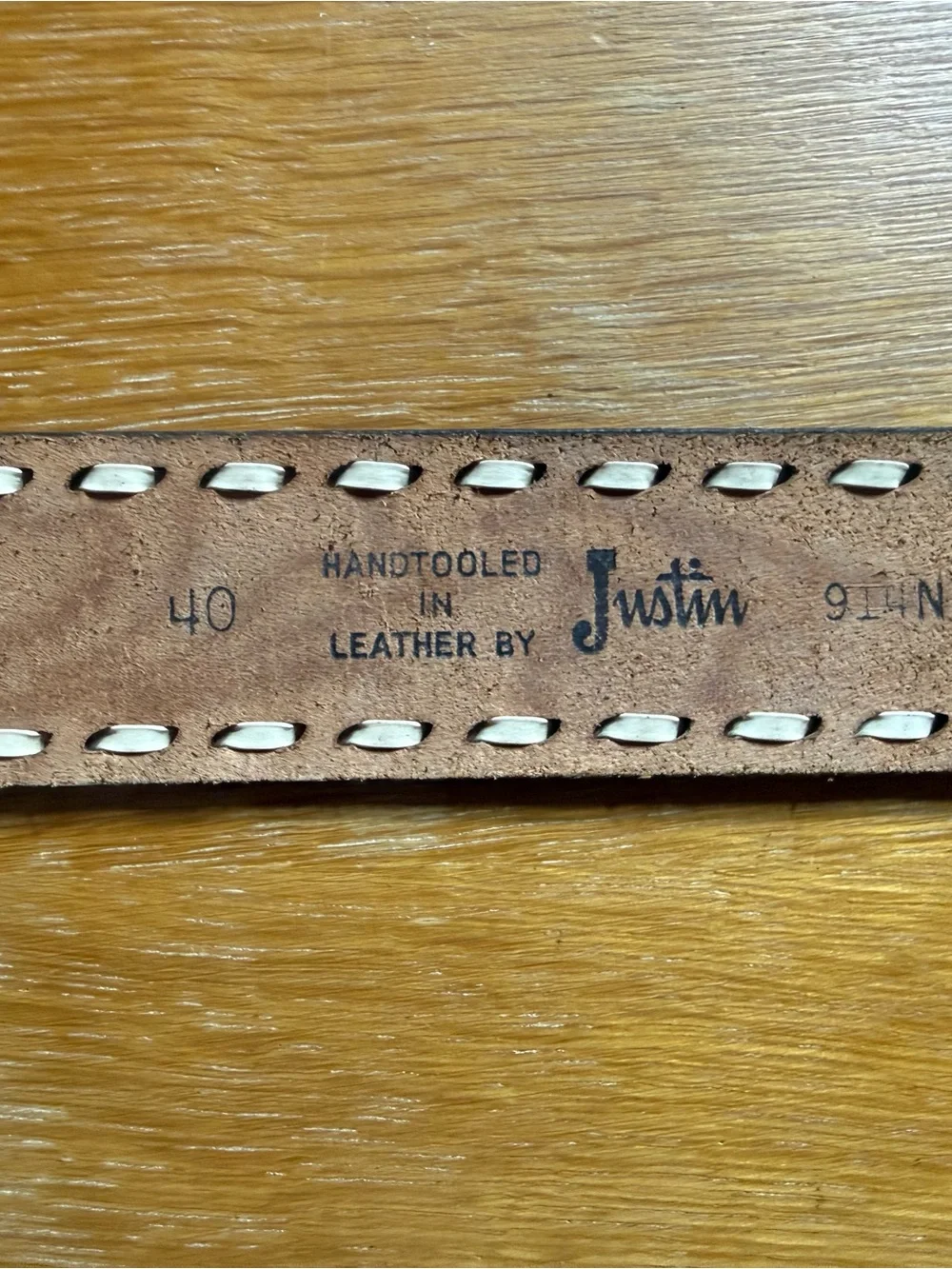 Justin Boots Tan Leather Handtooled Belt with White Lacing with name Jack